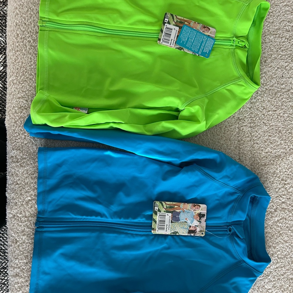Green and Blue Zip-Up Swim Shirts